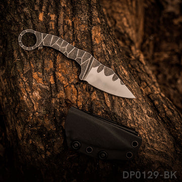 7" EDC Fixed Blade Knife DC53 Black Stone Wash Blade With ABS Sheath